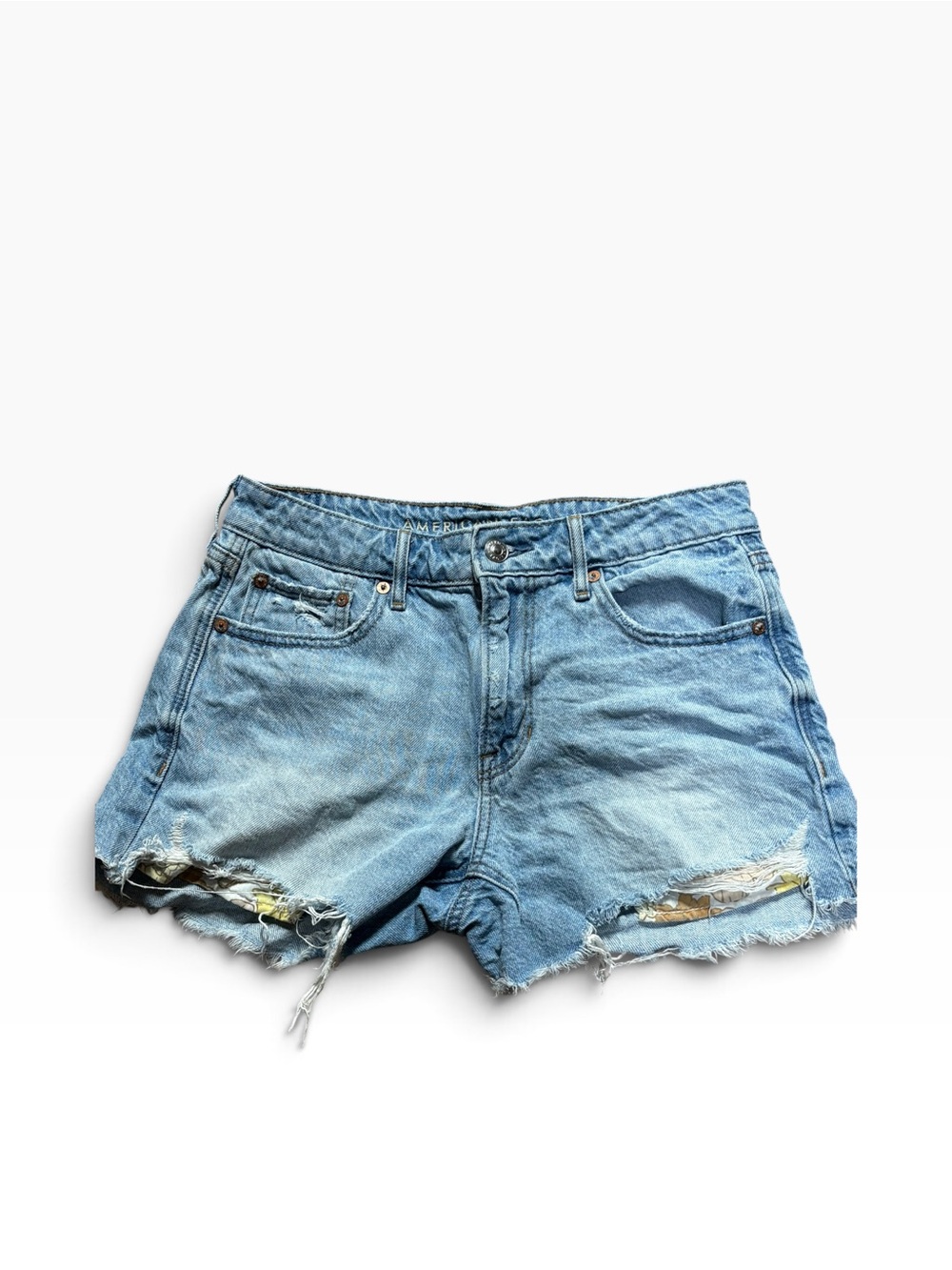 American Eagle Tomgirl Short Size 2 Distressed Denim Floral Cutoff Jean Shorts
